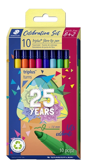 Staedtler Fiberpen Triplus Color 1,0 25 jaar set (8+2)